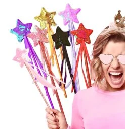 6 PCS Princess Wand Kit Star Wands Princess Star Glitter Wands Dress-up Wand For Girls Halloween Birthday Wedding Party Costume Accessories
