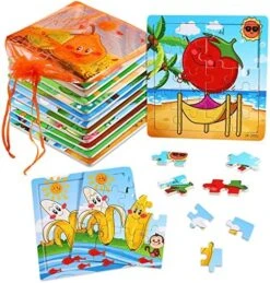 Jigsaw Puzzles, SANNIX 12 Pack Wooden Jigsaw Puzzles With 12 Organize Bags, Dinosaurs And Animals Toddlers Puzzles For Kids Ages 3-6, Party Favors Educational Learning Travel Toys For Boy, Girl -Folkmanis Toys Shop 61jF1SX493L. AC