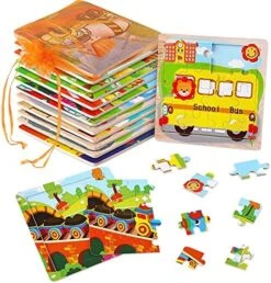 Jigsaw Puzzles, SANNIX 12 Pack Wooden Jigsaw Puzzles With 12 Organize Bags, Dinosaurs And Animals Toddlers Puzzles For Kids Ages 3-6, Party Favors Educational Learning Travel Toys For Boy, Girl -Folkmanis Toys Shop 61jgFGWc6jS. AC