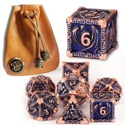 DND Dice Metal Dragon Set,Unique Dragon Design Dice With Gift Dice Bag For Dungeons & Dragon Games,Magic The Gathering,D And D D&D Dice Set (Copper Blue)