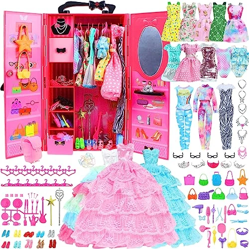 BJDBUS 106 Pcs Doll Wardrobe With Clothes And Accessories Set For 11.5 Inch Girl Doll, Storage Closet Wedding Gown Fashion Dresses Skirts Tops Pants Outfits Bikini Swimsuits Hangers Shoes Other Stuff 3 BJDBUS 106 Pcs Doll Wardrobe With Clothes And Accessories Set For 11.5 Inch Girl Doll, Storage Closet Wedding Gown Fashion Dresses Skirts Tops Pants Outfits Bikini Swimsuits Hangers Shoes Other Stuff