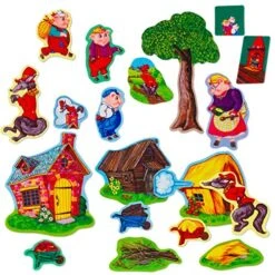 Little Folk Visuals Three Little Pigs Felt Learning Toy Set, Precut Felt Board Figures For Kids And Toddlers, 20 Piece Set