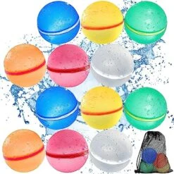 Reusable Magnetic Water Balloons, Silicone Water Bomb Balls Water Balloons With Mesh Bag, Self-Sealing Refillable Water Fight Ball Summer Party Outdoor Activities Games Toys For Kids Boys Girls(12PCS)