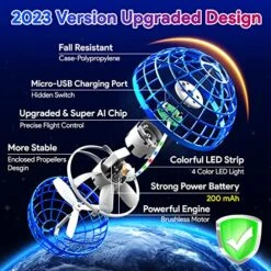 Flying Orb Ball Toy 2023 Upgraded, Hover Orb Ball With Lights, Hand Controlled Flying Spinner Mini Drone Ball, Magic Boomerang Ball Drone, Cool Toys Birthday Gift For Kids Adults Indoor Outdoor (Blue) -Folkmanis Toys Shop 61o4Y579IfL