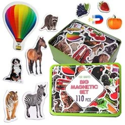 Magdum 110 Fridge Magnets For Toddlers In Gift Tin Box Kids Magnets For Fridge - Toddler Magnets For Refrigerator - Magnetic Animals - Fridge Magnets For Kids - Animal Magnets - Toddler Fridge Magnets