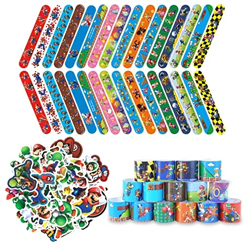 HHMJZW 32PCS Mario Bros Slap Bracelet Toys And 50 PCS Cartoon Mario Bros Party Stickers Carnival Prizes - Mario Slap Bracelet For Kids Boys & Girls Birthday Party Supplies Favors 3 HHMJZW 32PCS Mario Bros Slap Bracelet Toys And 50 PCS Cartoon Mario Bros Party Stickers Carnival Prizes - Mario Slap Bracelet For Kids Boys & Girls Birthday Party Supplies Favors