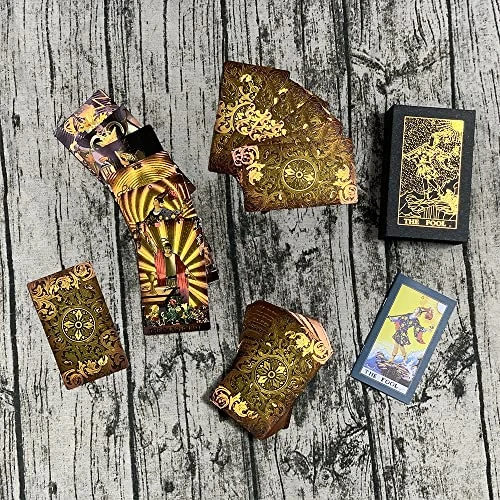 SUNHHX Tarot Cards, 78 Tarot Cards Deck PVC Waterproof Wrinkle Resistant Gold Foil Classic Tarot Cards With English Instructions Book, Tarot Cards For Beginners (Gold Rimless) 7 SUNHHX Tarot Cards, 78 Tarot Cards Deck PVC Waterproof Wrinkle Resistant Gold Foil Classic Tarot Cards With English Instructions Book, Tarot Cards For Beginners (Gold Rimless) - Image 5