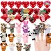 JOYIN 28 Packs Valentines Day Prefilled Hearts With Plush Animal Finger Puppet And Valentins Card For Kids Valentine Classroom Exchange, Valentine Party Favors, Gift Exchange, Game Prizes