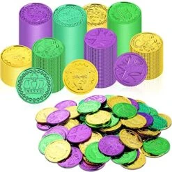 300 Pcs Mardi Gras Coins Plastic Gold Coins Mardi Gras Decorations Treasure Coins For St. Patricks Day, Mardi Gras Themed Parties Carnival Party Supplies, Game Prop