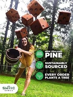 SWOOC Games - Yardzee, Farkle & 20+ Games - Giant Yard Dice Set (All Weather) With Wooden Bucket, 5 Big Laminated Score Cards, And Dry Erase Marker - Jumbo Backyard Lawn Games -Folkmanis Toys Shop 61qfjEV0jXL