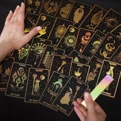 CRAFTERIAN Mistyc Minimalistic Tarot Cards With Rainbow Foil 78 Tarot Deck With Gold Edges, For Beginners And Experts With Guide Book. (Black) -Folkmanis Toys Shop 61sX21K4TJL