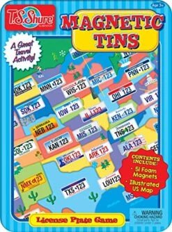Bendon TS Shure License Plate Games Magnetic Activity Tin With Foam Magnet Sheet 50519