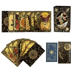 SUNHHX Tarot Cards Set, 78 Tarot Cards Deck PVC Waterproof Wrinkle Resistant Gold Foil Classic Tarot Cards With English Instructions Book Rectangular Tarot Card Stand, For Tarot Beginners And Expert