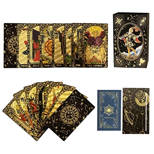 SUNHHX Tarot Cards Set, 78 Tarot Cards Deck PVC Waterproof Wrinkle Resistant Gold Foil Classic Tarot Cards With English Instructions Book Rectangular Tarot Card Stand, For Tarot Beginners And Expert 3 SUNHHX Tarot Cards Set, 78 Tarot Cards Deck PVC Waterproof Wrinkle Resistant Gold Foil Classic Tarot Cards With English Instructions Book Rectangular Tarot Card Stand, For Tarot Beginners And Expert
