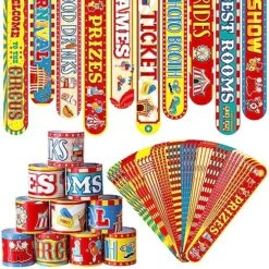 Junkin 80 Pieces Carnival Party Decorations Carnival Slap Bracelets For Kids Carnival Animals Wristband Bracelets Christmas Party For Birthday Baby Shower Christmas Showman Theme Party Decorations