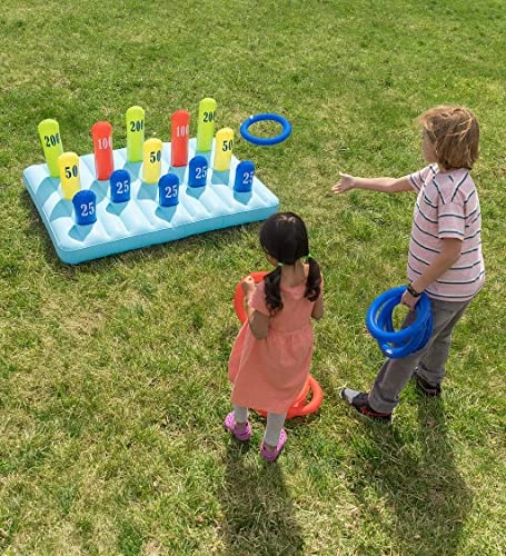 HearthSong Giant Inflatable Ring Toss Backyard Carnival Game With 60 Inch Vinyl Inflatable Scoring Mat With Scoring Posts, 8 Inflatable Rings Included 4 HearthSong Giant Inflatable Ring Toss Backyard Carnival Game With 60 Inch Vinyl Inflatable Scoring Mat With Scoring Posts, 8 Inflatable Rings Included - Image 2