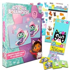 Gabby’s Dollhouse 72pc Memory Match - Bundle With Gabby's Dollhouse 72pc Memory Match Board Game, Stickers, More (Gabby’s Dollhouse Toys For Girls)