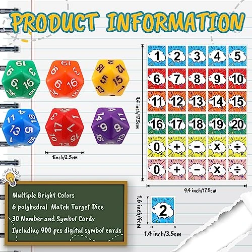Jenaai 36 Pcs Dice Games For Educational Math Games Include 6 Pcs 20 Sided Colored Number Dices And 30 Pcs Math Cards Learning Math Kindergarten Games Classroom 4 Jenaai 36 Pcs Dice Games For Educational Math Games Include 6 Pcs 20 Sided Colored Number Dices And 30 Pcs Math Cards Learning Math Kindergarten Games Classroom - Image 2