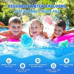 Hiliop Reusable Water Balloons For Kids Adults, Resealable Refillable Magnetic Water Balloons Self Sealing Quick Fill With Mesh Bag (8PCS) -Folkmanis Toys Shop 61wlezyQSHL