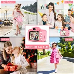 ACHSON’s Selfie Kids Camera, Christmas Birthday Gifts For Girls Age 3-9, HD Digital Video Cameras For Toddler, Portable Toy For 3 4 5 6 7 8 9 Year Old Girl With 32GB SD Card & Bunny Bag -Pink -Folkmanis Toys Shop 61x5jLdlABL