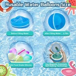 12PCS Reusable Water Balloons, Magnetic Refillable Silicone Water Balloons For Kids Adults, Quick Fill Self Sealing Water Bomb Splash Balls For Pool, Summer Water Toys, Beach Toys (12PCS) -Folkmanis Toys Shop 61xJ1FPNN2L