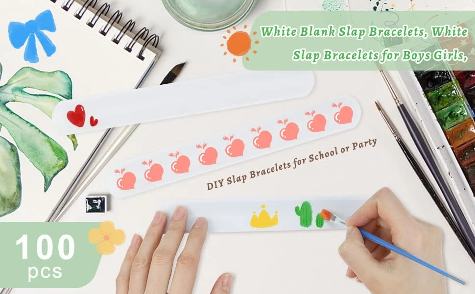 VOKOY 100 Pcs White Blank Slap Bracelets, White Slap Bracelets For Boys Girls, DIY Slap Bracelets For School Or Party 8 VOKOY 100 Pcs White Blank Slap Bracelets, White Slap Bracelets For Boys Girls, DIY Slap Bracelets For School Or Party - Image 6
