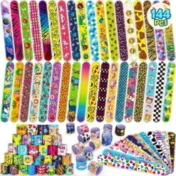 144 Pcs Slap Bracelets For Kids Bulk, 48 Designs Bulk Wristbands Bracelet Toys, Party Favor For Girls Boys, Easter Valentine Halloween Christmas Goodie Bag Fillers Classroom Prizes Exchanging Gifts